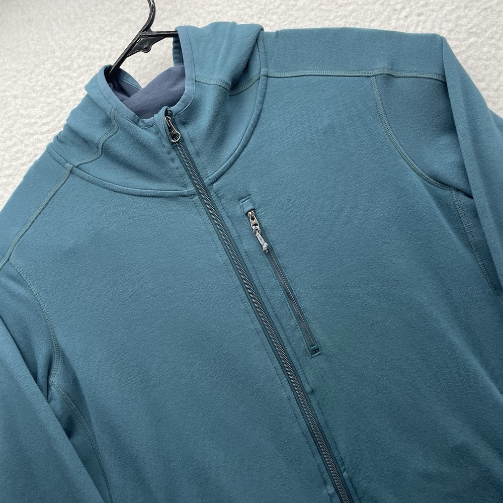 Free Fly Hoodie Mens Small S Bamboo Thermal Fleece Full Zip Pocket Teal Blue - Picture 1 of 12